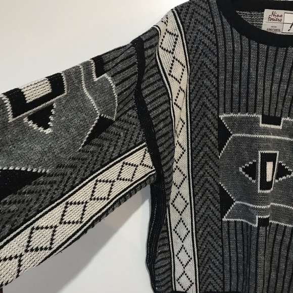 Vintage Chunk Knit 90s  Sweater Black Grey Medium - Picture 4 of 5